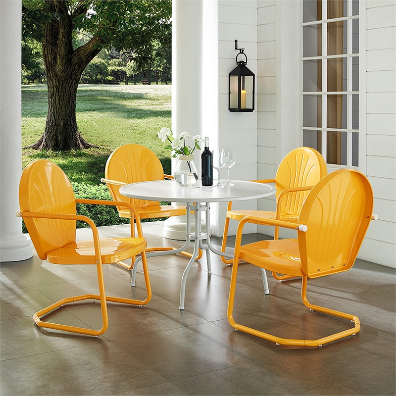 Afuera Living 5-Piece Modern Metal Patio Dining Set in Tangerine Gloss/White