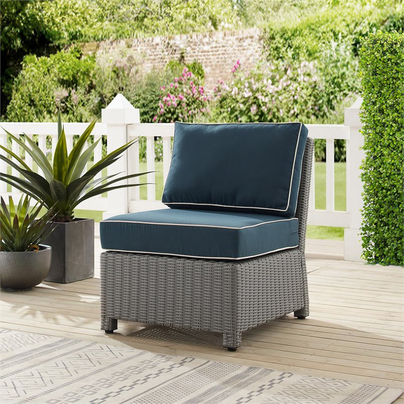 Afuera Living Wicker Outdoor Sectional Center Chair in Navy/Gray