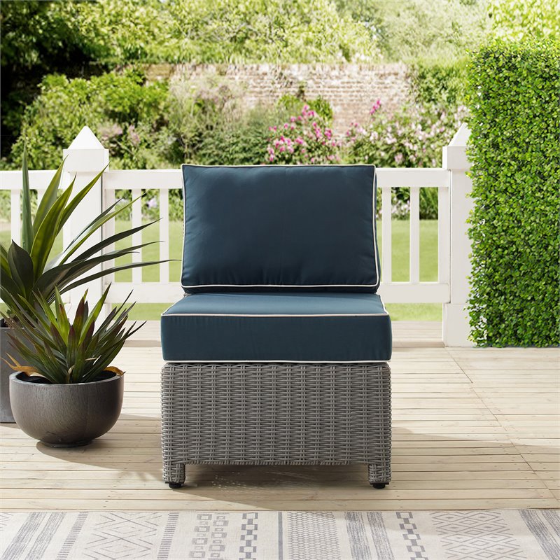 Afuera Living Wicker Outdoor Sectional Center Chair in Navy/Gray