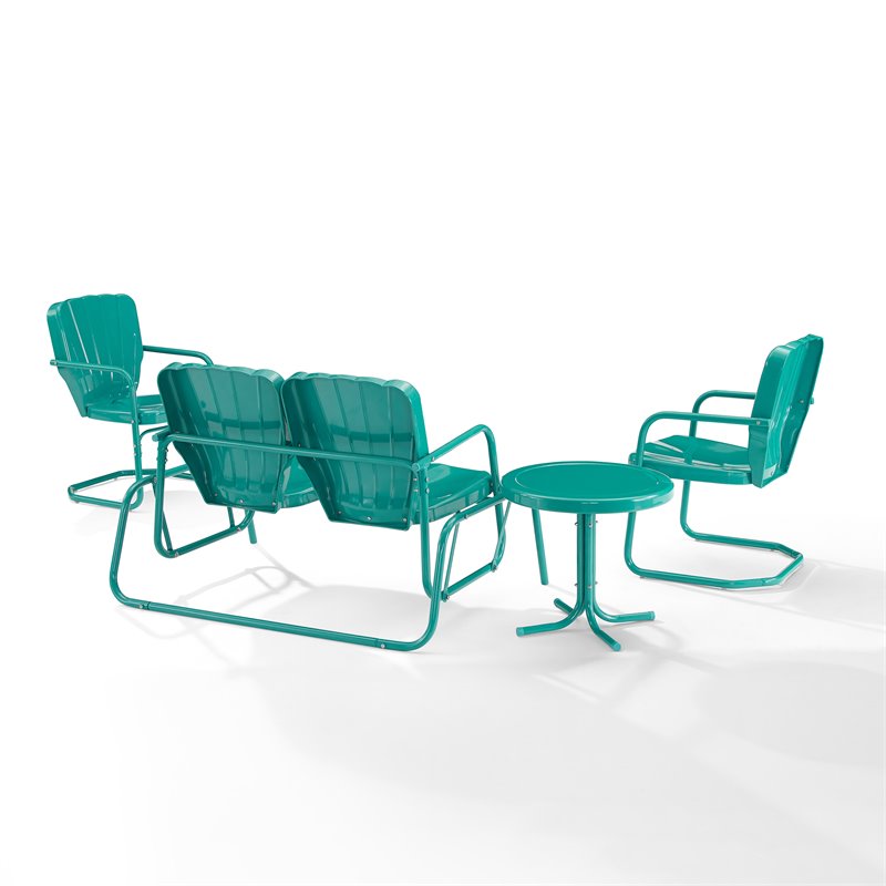 Afuera Living 4-Piece Modern Metal Outdoor Conversation Set in Turquoise Gloss