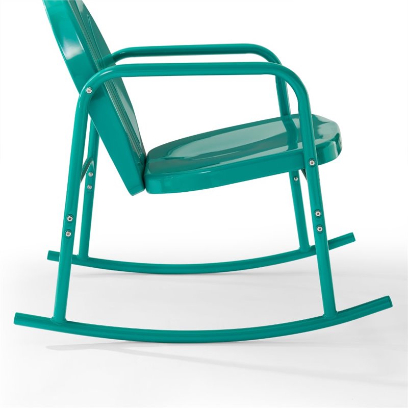 Afuera Living 3-Piece Metal Outdoor Rocking Chair Set in Turquoise Gloss