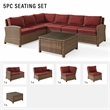 Afuera Living 5 Piece Wicker Patio Sectional Set in Brown and Sangria