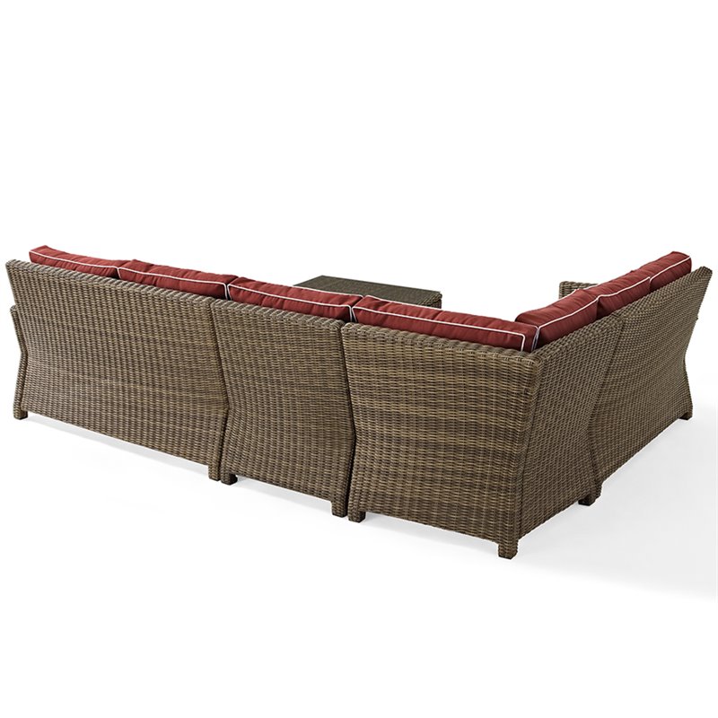 Afuera Living 5 Piece Wicker Patio Sectional Set in Brown and Sangria