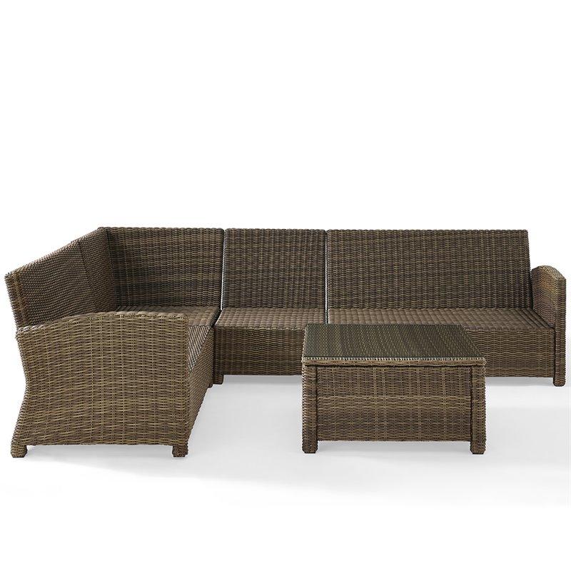 Afuera Living 5 Piece Wicker Patio Sectional Set in Brown and Sangria