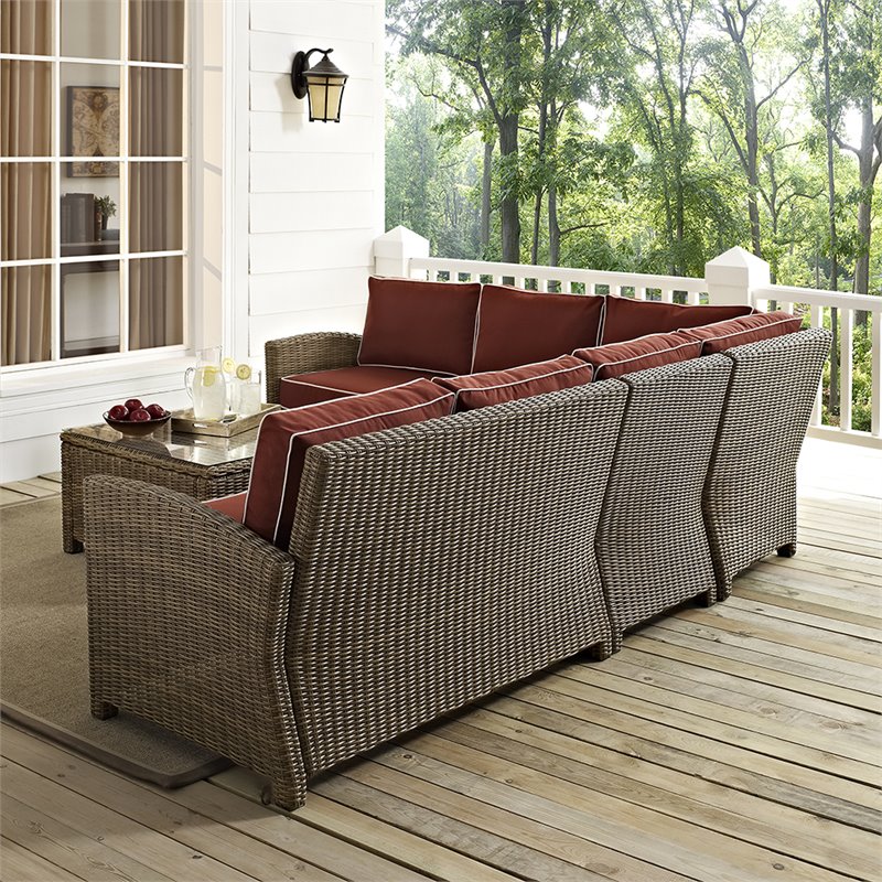 Afuera Living 5 Piece Wicker Patio Sectional Set in Brown and Sangria