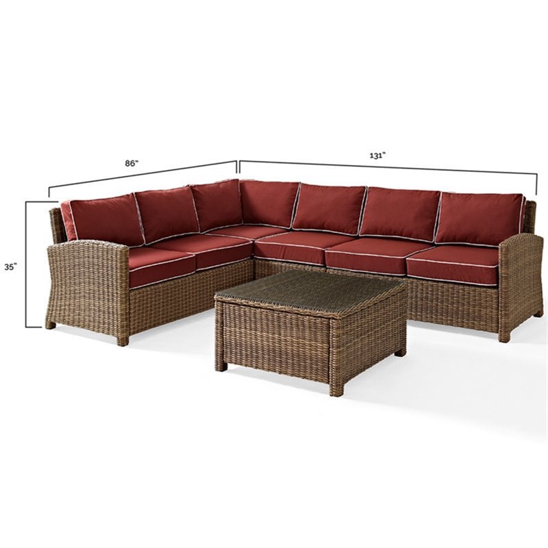 Afuera Living 5 Piece Wicker Patio Sectional Set in Brown and Sangria