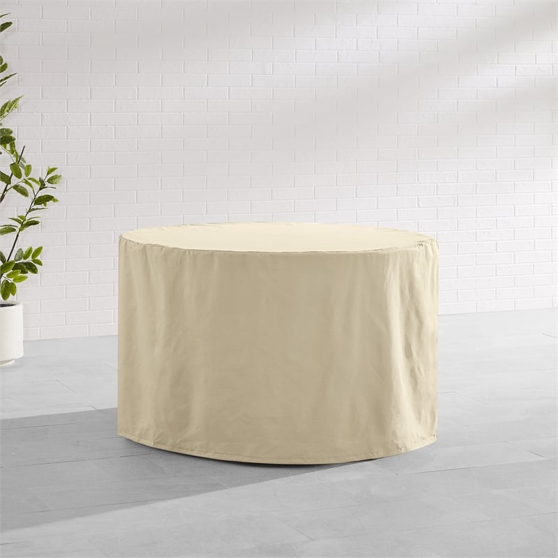 Afuera Living Round Traditional Vinyl Outdoor Dining Table in Tan