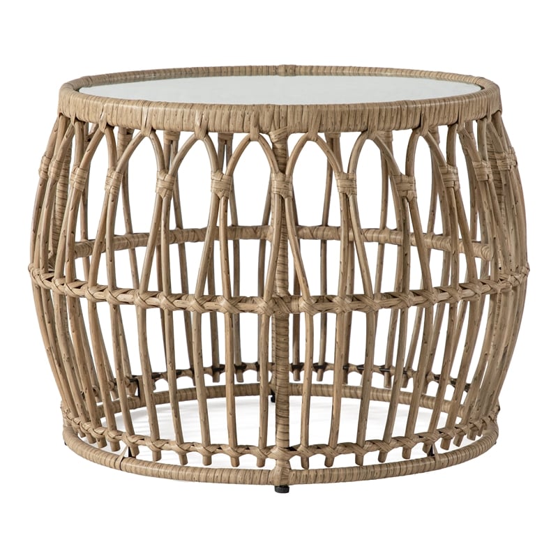 Afuera Living Wicker / Rattan Round Outdoor Coffee Table in Natural