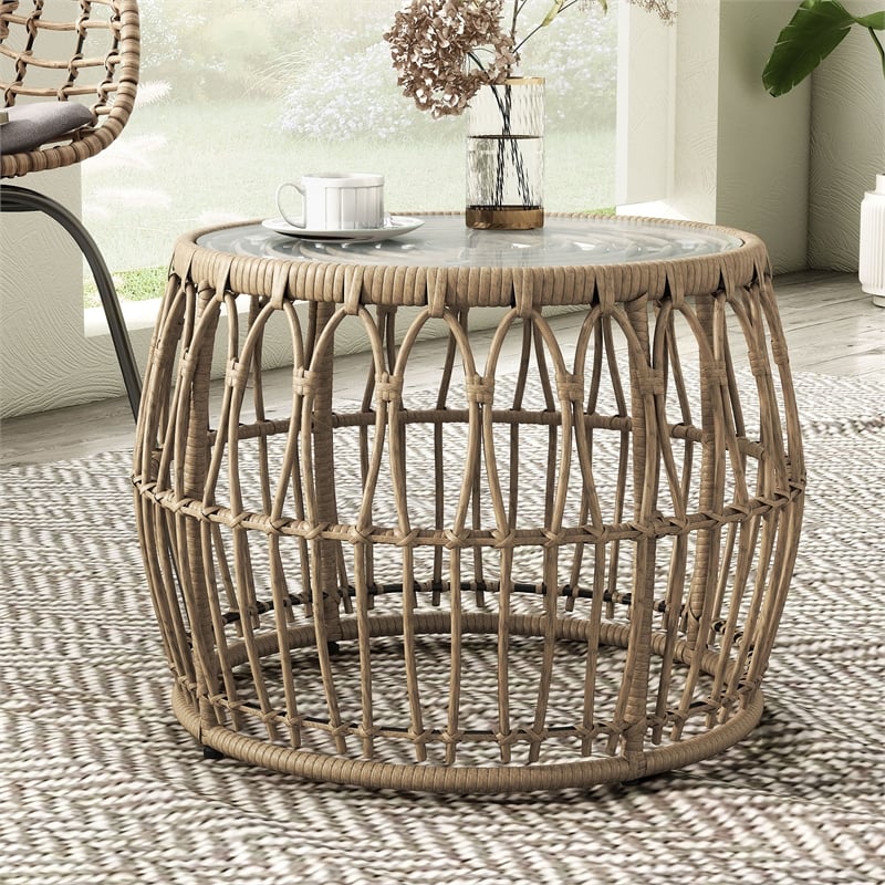 Afuera Living Wicker / Rattan Round Outdoor Coffee Table in Natural