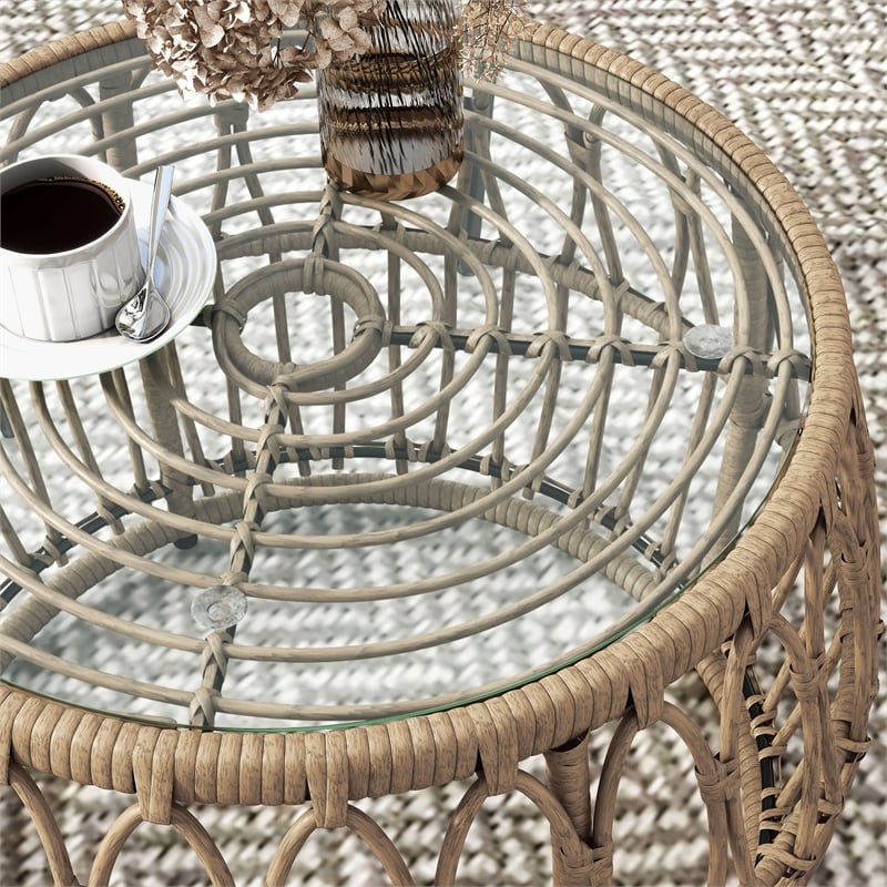 Afuera Living Wicker / Rattan Round Outdoor Coffee Table in Natural