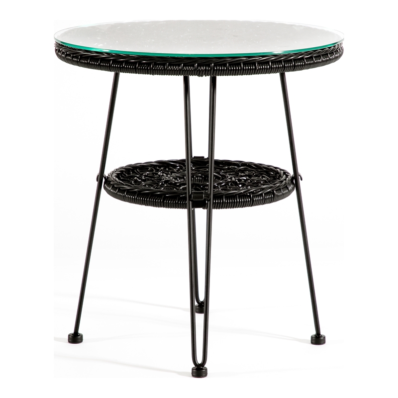 Afuera Living Wicker / Rattan Round Outdoor Coffee Table in Black