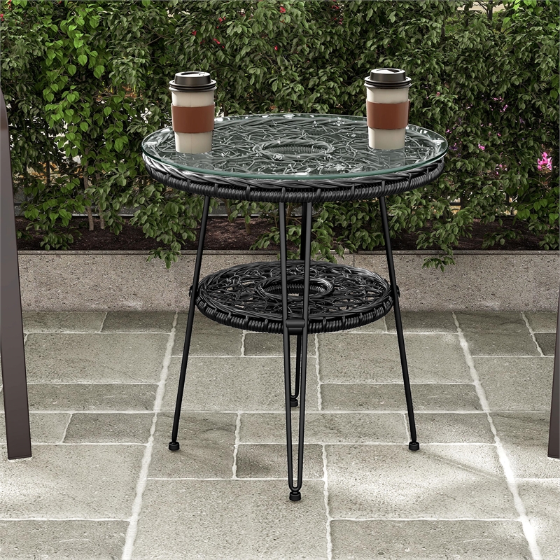 Afuera Living Wicker / Rattan Round Outdoor Coffee Table in Black