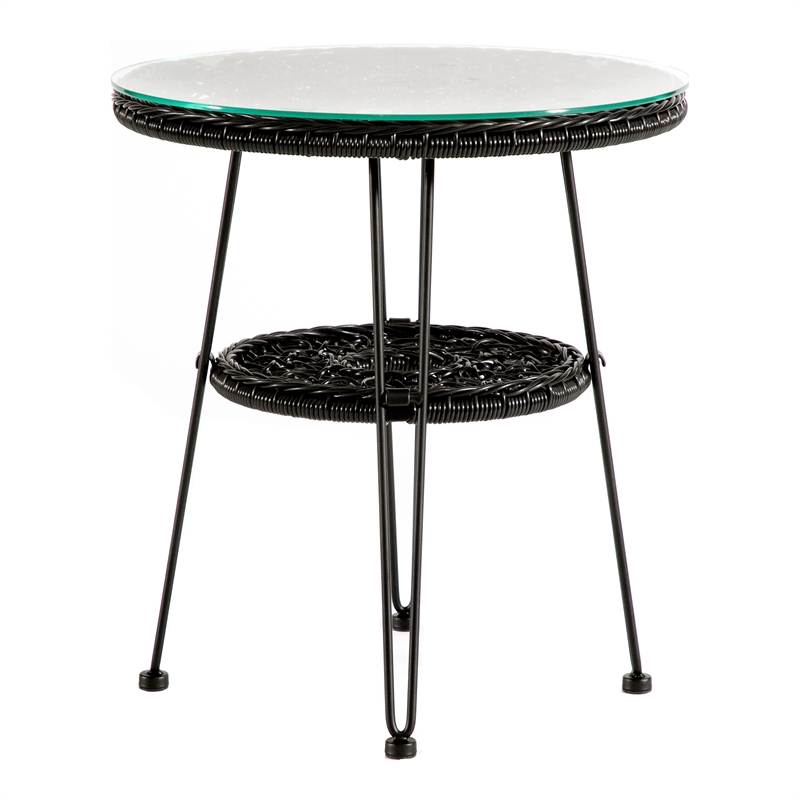 Afuera Living Wicker / Rattan Round Outdoor Coffee Table in Black