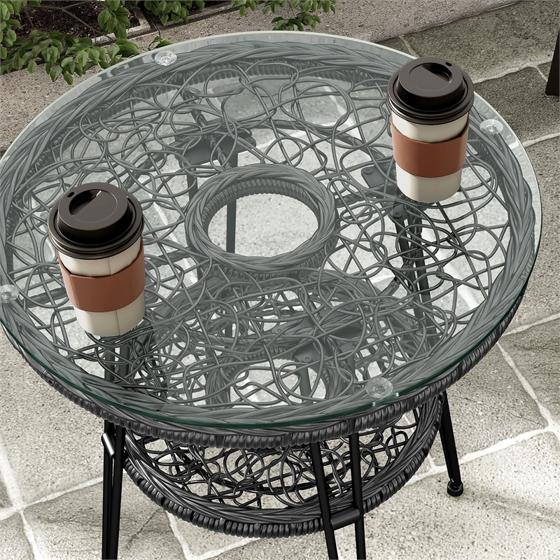Afuera Living Wicker / Rattan Round Outdoor Coffee Table in Black