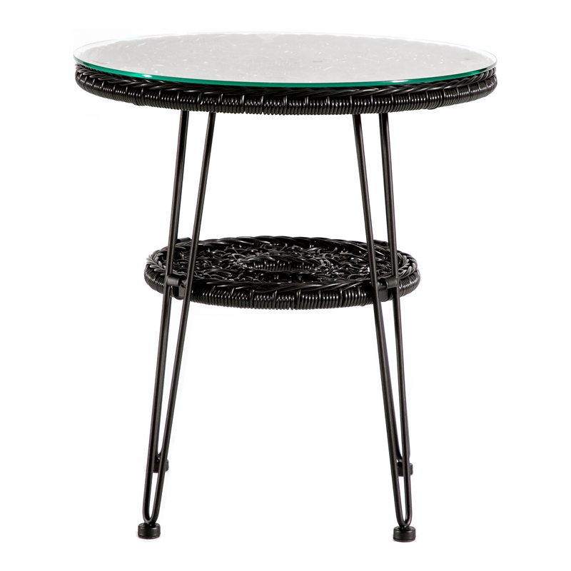 Afuera Living Wicker / Rattan Round Outdoor Coffee Table in Black