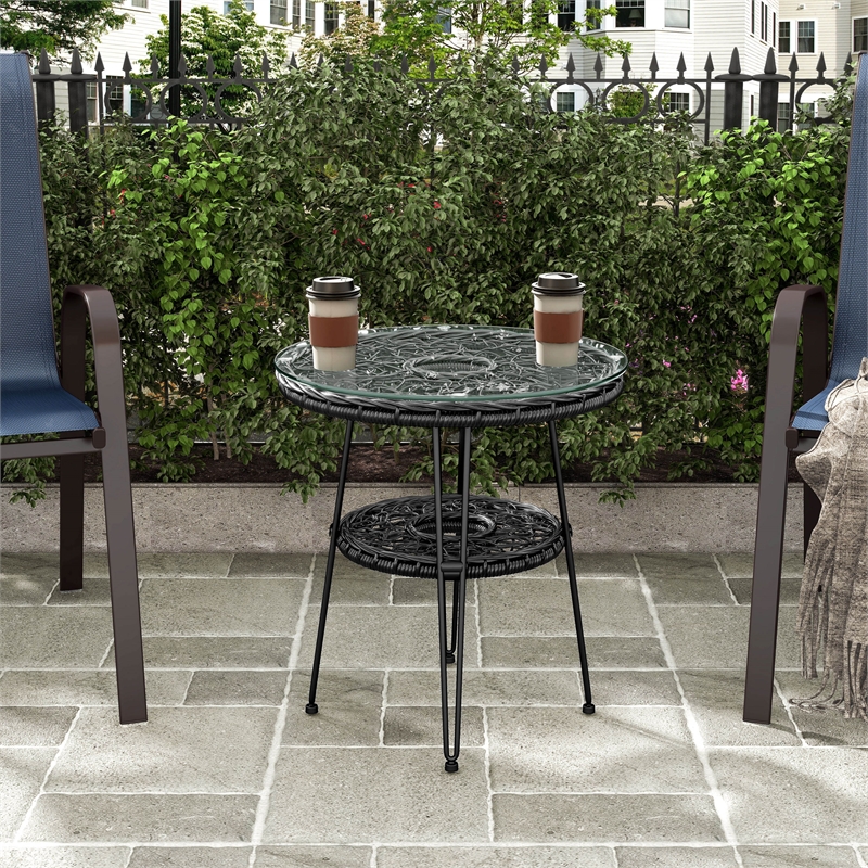 Afuera Living Wicker / Rattan Round Outdoor Coffee Table in Black