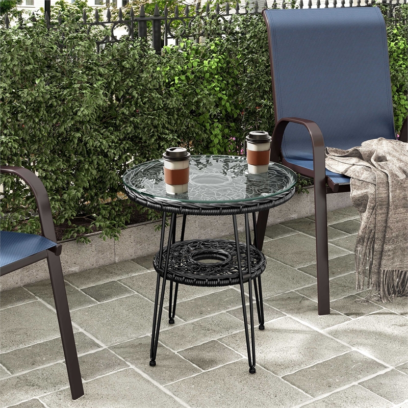 Afuera Living Wicker / Rattan Round Outdoor Coffee Table in Black