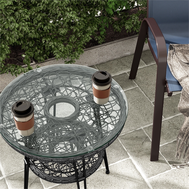 Afuera Living Wicker / Rattan Round Outdoor Coffee Table in Black