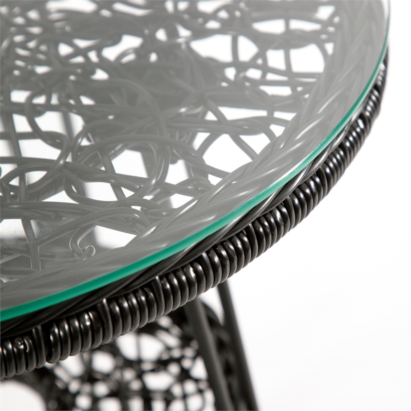 Afuera Living Wicker / Rattan Round Outdoor Coffee Table in Black