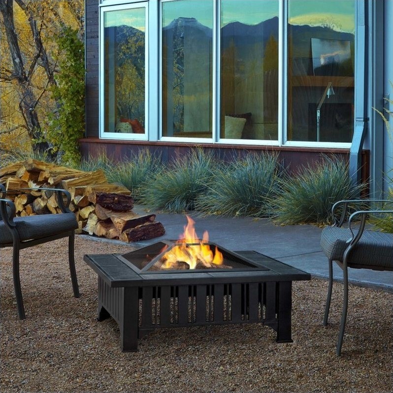 Afuera Living Contemporary Wood Burning Fire Pit in Black Finish