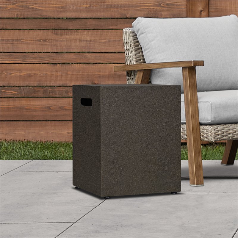 Afuera Living Modern Metal Propane Tank Cover in Kodiak Brown