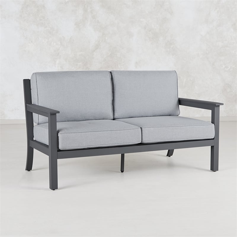 Afuera Living Aluminum Outdoor 2-Seat Sofa With Cushions in Gray