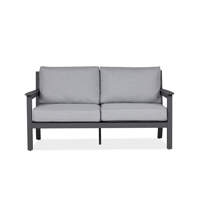 Afuera Living Aluminum Outdoor 2-Seat Sofa With Cushions in Gray