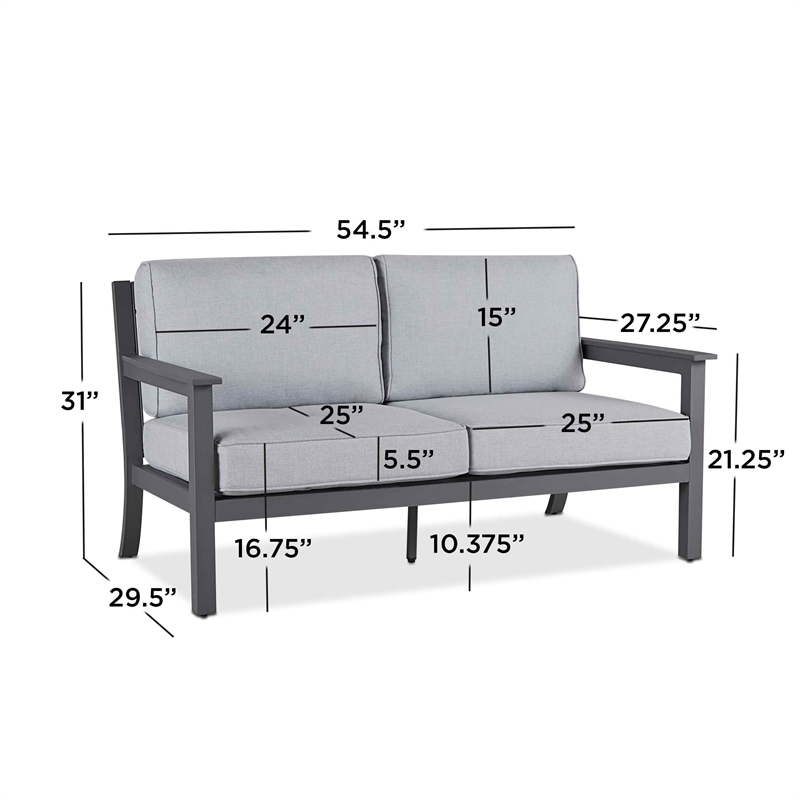 Afuera Living Aluminum Outdoor 2-Seat Sofa With Cushions in Gray