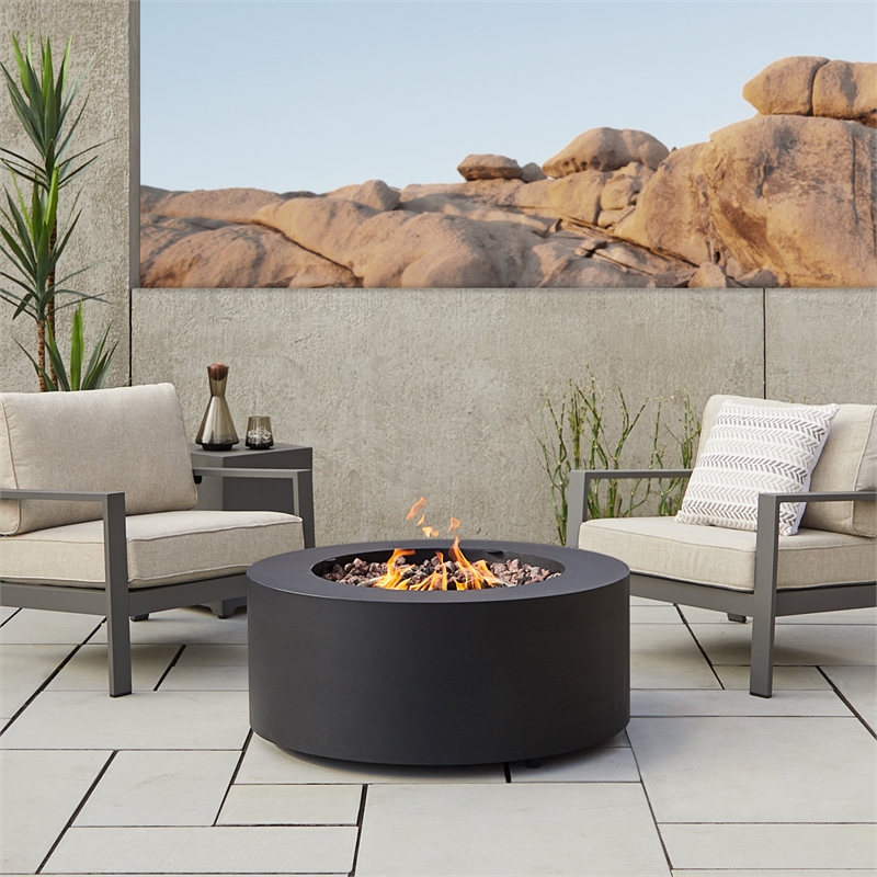 Afuera Living Round Contemporary Steel Propane Fire Table in Black