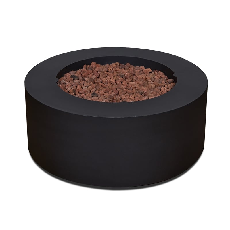 Afuera Living Round Contemporary Steel Propane Fire Table in Black
