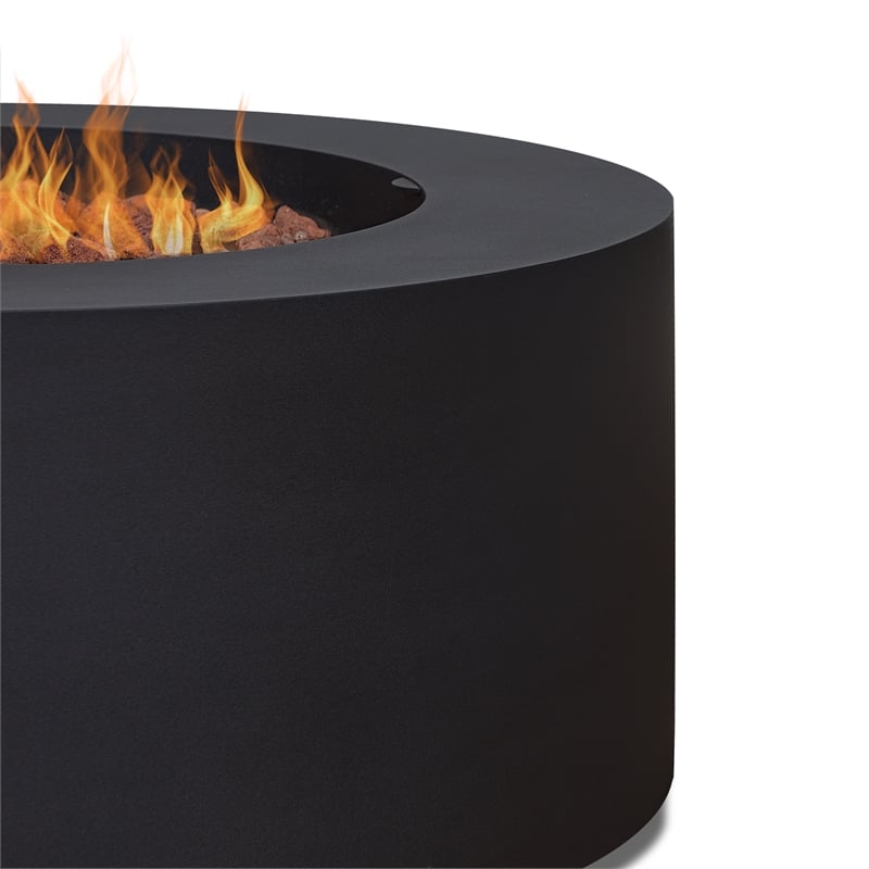 Afuera Living Round Contemporary Steel Propane Fire Table in Black