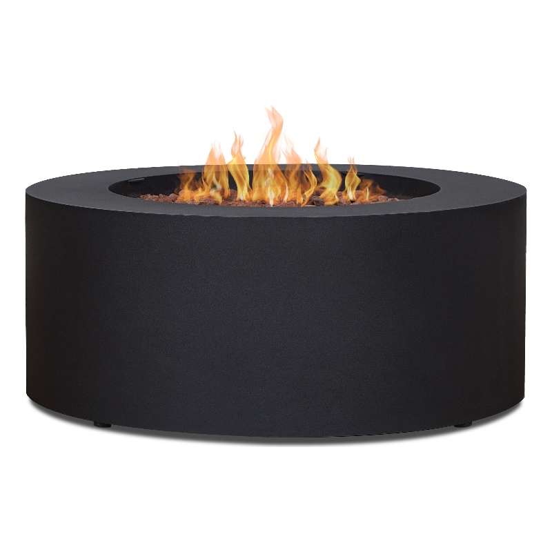 Afuera Living Round Contemporary Steel Propane Fire Table in Black