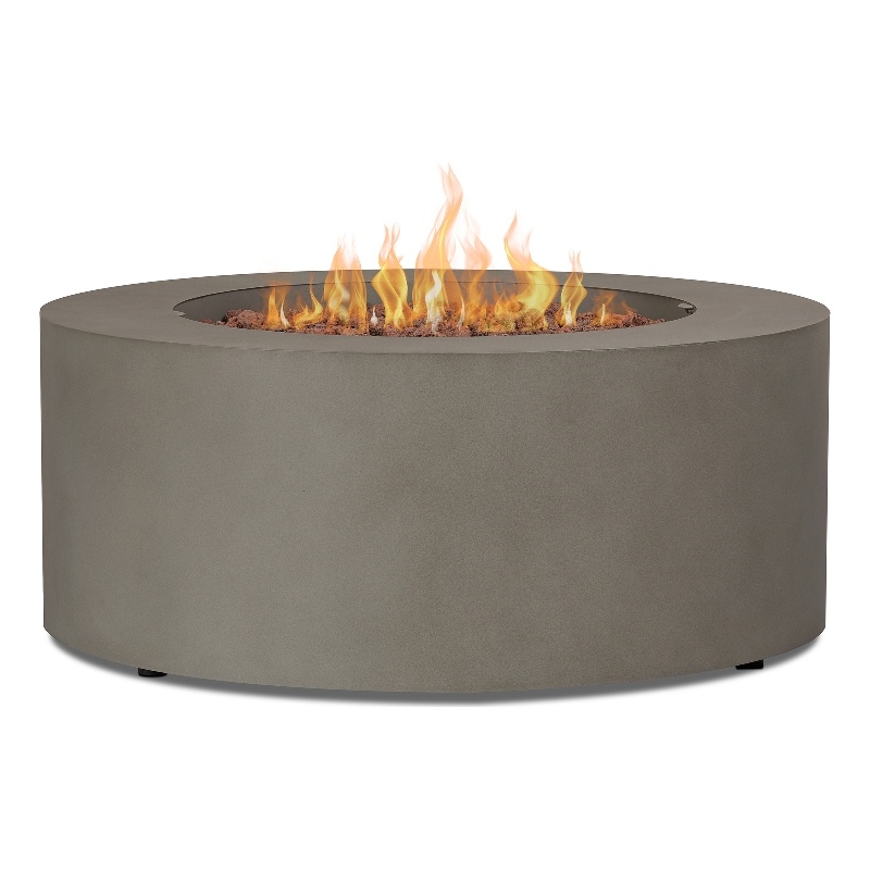 Afuera Living Round Contemporary Steel Propane Fire Table in Mist Gray