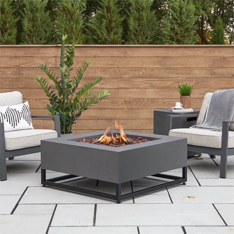 Afuera Living Metal Propane Fire Table with Conversion Kit in Slate Gray