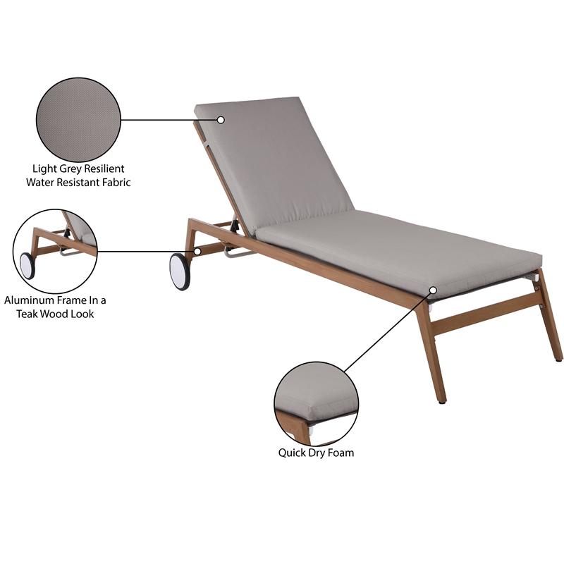 Afuera Living Grey Water Resisting Fabric Outdoor Patio Lounger