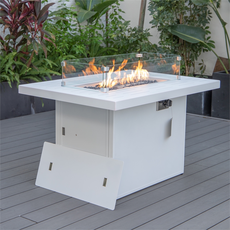 Afuera Living Patio Aluminum Propane Fire Pit Table in White