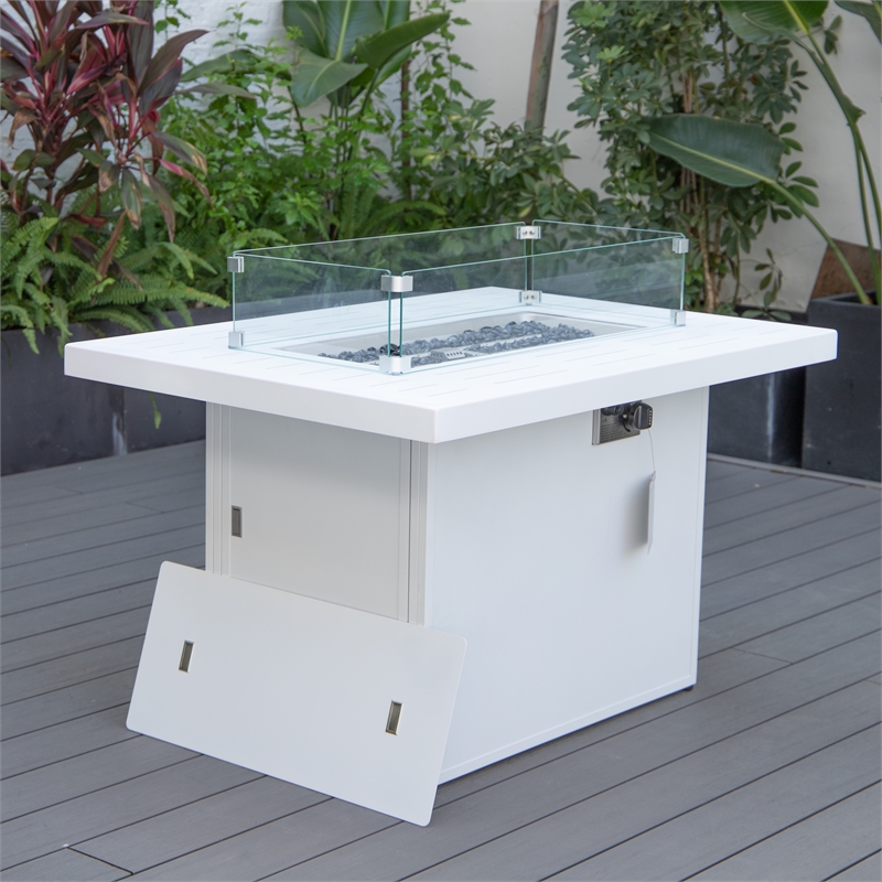 Afuera Living Patio Aluminum Propane Fire Pit Table in White