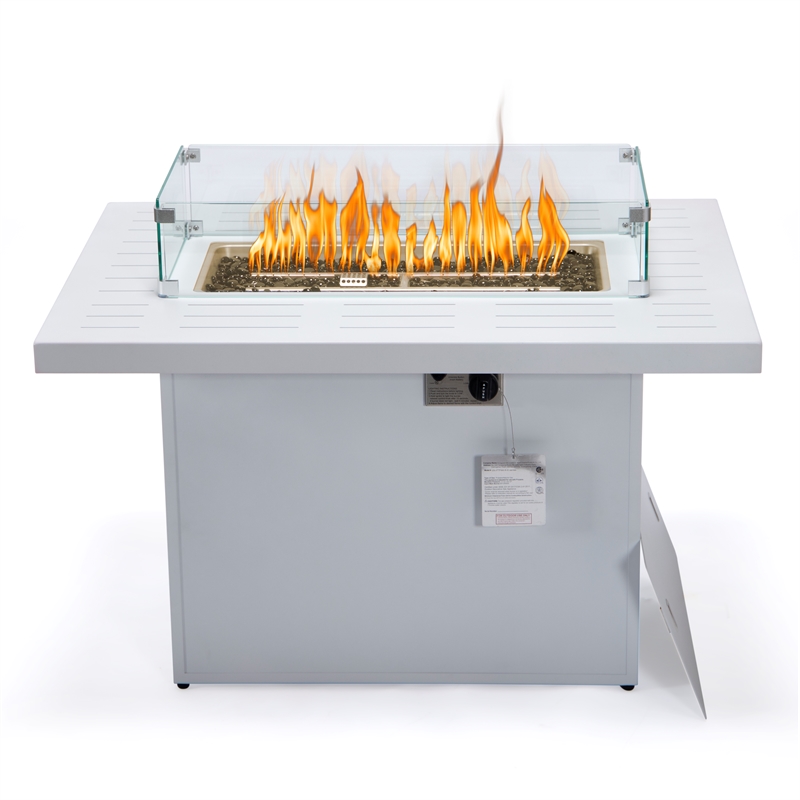 Afuera Living Patio Aluminum Propane Fire Pit Table in White