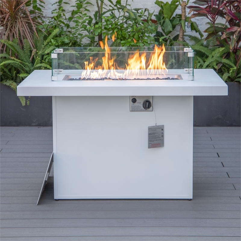 Afuera Living Patio Aluminum Propane Fire Pit Table in White