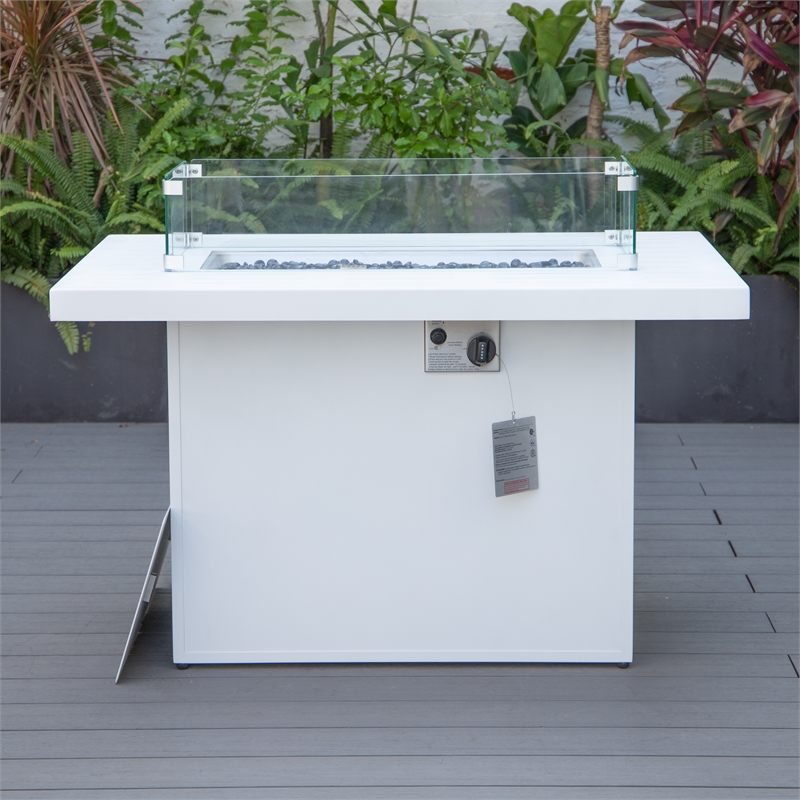 Afuera Living Patio Aluminum Propane Fire Pit Table in White