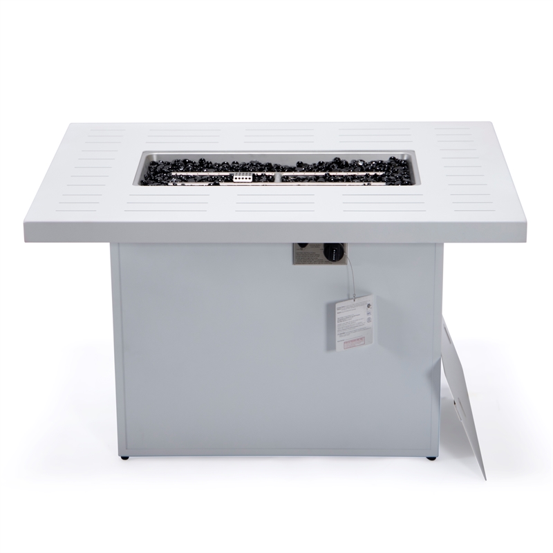 Afuera Living Patio Aluminum Propane Fire Pit Table in White
