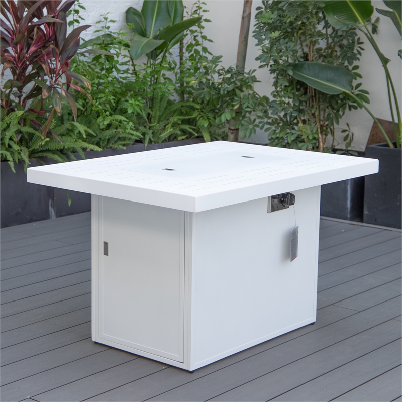 Afuera Living Patio Aluminum Propane Fire Pit Table in White