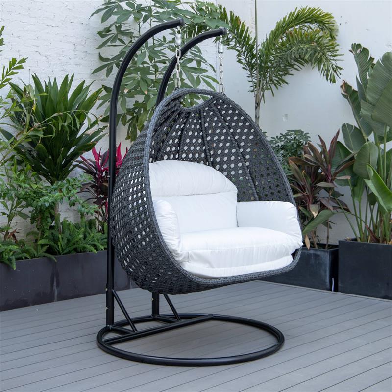 Afuera Living Charcoal Wicker Patio Double Swing Chair in White