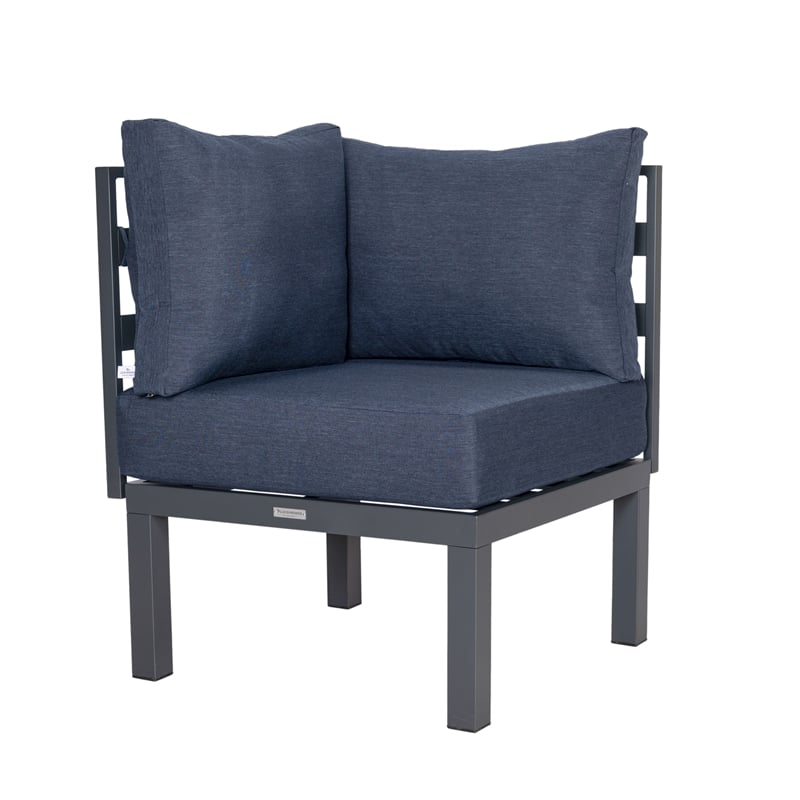 Afuera Living 6-Piece Patio Set in Black Aluminum with Blue Cushions