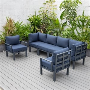Afuera Living 6-Piece Patio Set in Black Aluminum with Blue Cushions