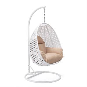 afuera living white wicker patio egg swing chair with stand in beige