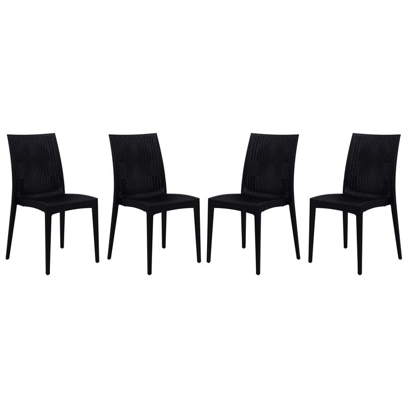 Afuera Living Modern Weave Indoor Outdoor Dining Chair in Black Set of 4