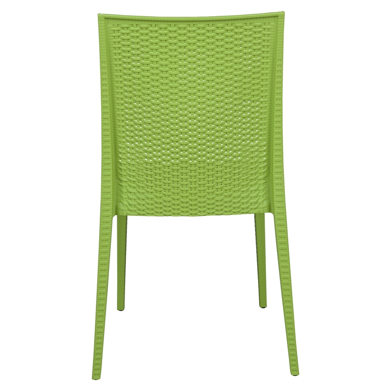 Afuera Living Modern Weave Indoor Outdoor Dining Chair in Green Set of 4