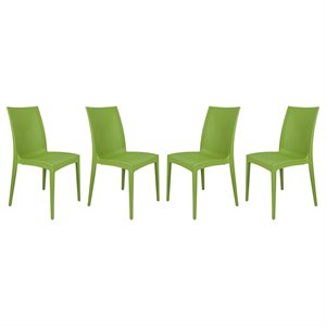 Afuera Living Modern Weave Indoor Outdoor Dining Chair in Green Set of 4