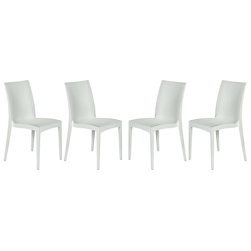 Afuera Living Modern Weave Indoor Outdoor Dining Chair in White Set of 4